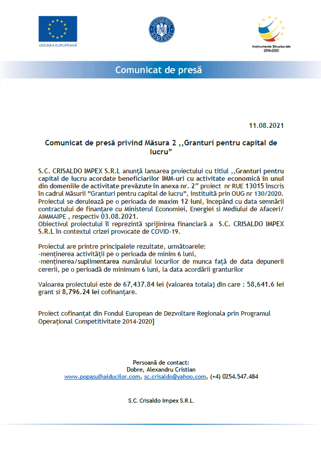 Comuniciat Proiiect Regio